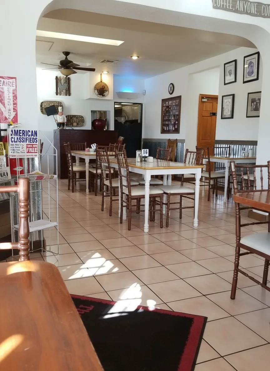The dining room seen through the arch