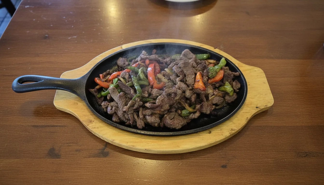 Beef fajitas on the skillet